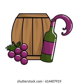 barrel and bottle wine with grape fruit