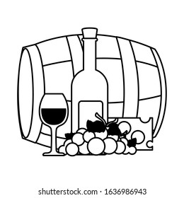 barrel with bottle of wine on white background vector illustration design