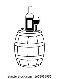 barrel with bottle of wine on white background vector illustration design
