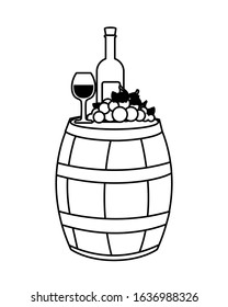 barrel with bottle of wine on white background. vector illustration design.