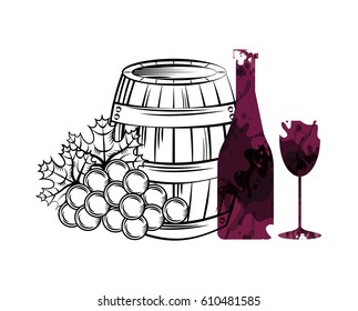 barrel with bunch of grape over white background. wine house concept. vector illustration