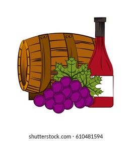 barrel with bunch of grape over white background. wine house concept. colorful design. vector illustration