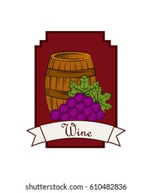 barrel with bunch of grape over white background. wine house concept. colorful design. vector illustration