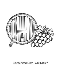 barrel and bunch of grape. wine house related icons over white background. vector illustration
