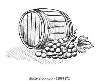 Barrel and a bunch of grapes