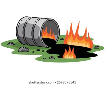 Barrel of burning oil isolated vector illustration on white background