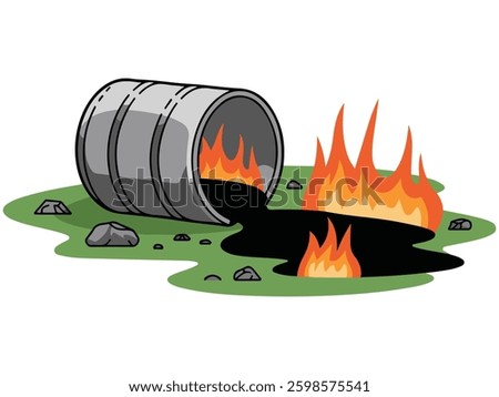 Barrel of burning oil isolated vector illustration on white background