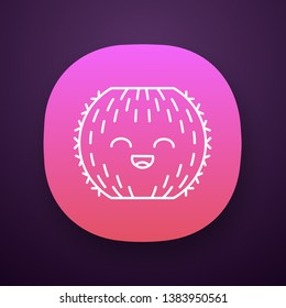 Barrel cactus app icon. UI/UX user interface. Cactus with smiling face. Echinocactus wild cacti. Happy tropical plant with smiling eyes. Web or mobile application. Vector isolated illustration