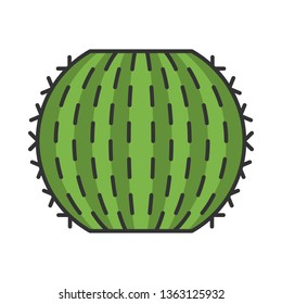 Barrel cactus color icon. Echinocactus and Ferocactus. Barrel-shaped cacti. Native American flora. Isolated vector illustration