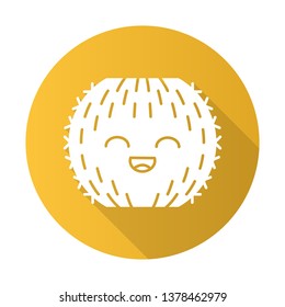 Barrel cactus flat design long shadow glyph icon. Cactus with smiling face. Echinocactus wild cacti. Happy tropical plant with smiling eyes. Succulent houseplant. Vector silhouette illustration