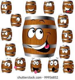 barrel cartoon with many expressions in face