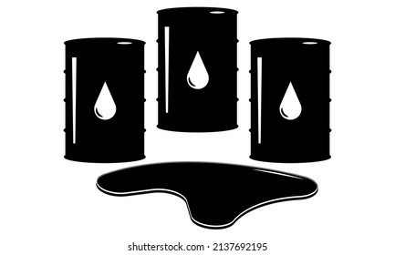 Barrel Crude Oil On White Background. Oil Industry.  Puddle Industry Liquid.