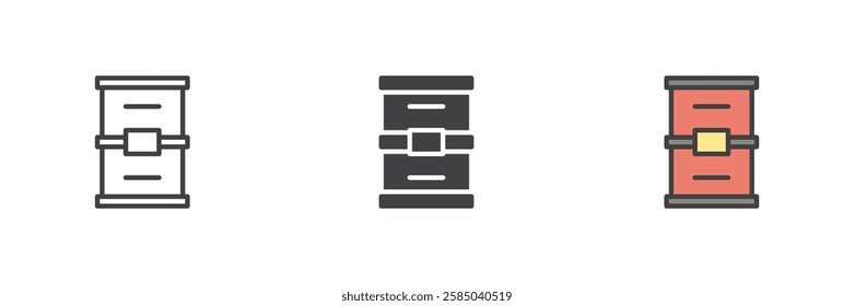 Barrel different style icon set. Line, glyph and filled outline colorful version, outline and filled vector sign. Symbol, logo illustration. Vector graphics