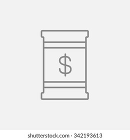 Barrel with dollar symbol line icon for web, mobile and infographics. Vector dark grey icon isolated on light grey background.