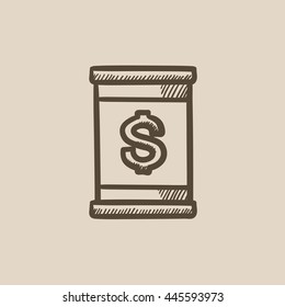 Barrel with dollar symbol vector sketch icon isolated on background. Hand drawn Barrel with dollar symbol icon. Barrel with dollar symbol sketch icon for infographic, website or app.