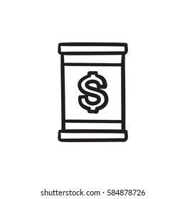 Barrel with dollar symbol vector sketch icon isolated on background. Hand drawn Barrel with dollar symbol icon. Barrel with dollar symbol sketch icon for infographic, website or app.