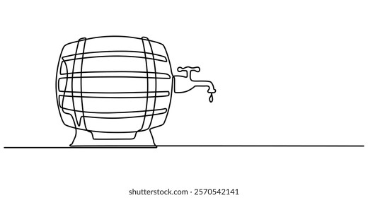 barrel drink vintage object one line art design vector, continuous single drawn line art doodle wooden oak beer barrel, alcohol beverage wooden barrel faucet  line art, Old cask one line continuous.