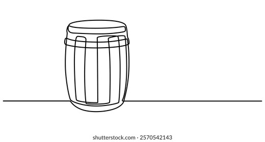 barrel drink vintage object one line art design vector, continuous single drawn line art doodle wooden oak beer barrel, alcohol beverage wooden barrel faucet  line art, Old cask one line continuous.