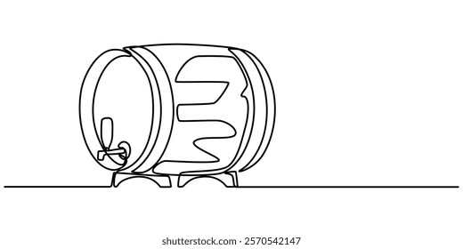 barrel drink vintage object one line art design vector, continuous single drawn line art doodle wooden oak beer barrel, alcohol beverage wooden barrel faucet  line art, Old cask one line continuous.