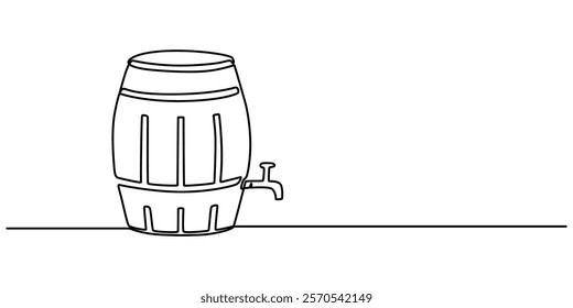 barrel drink vintage object one line art design vector, continuous single drawn line art doodle wooden oak beer barrel, alcohol beverage wooden barrel faucet  line art, Old cask one line continuous.