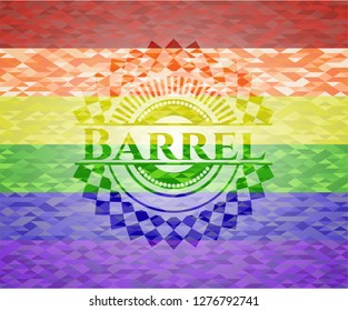Barrel emblem on mosaic background with the colors of the LGBT flag