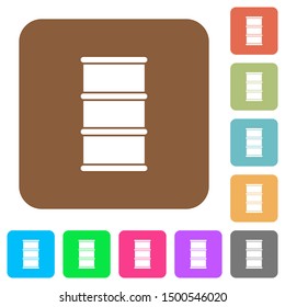 Barrel flat icons on rounded square vivid color backgrounds.