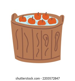 A barrel with floating apples. Halloween collection. Flat vector illustration