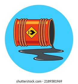 a barrel of fuel fell and spilled oil. ecological catastrophy. flat vector illustration.