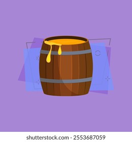 Barrel full of honey cartoon illustration. Wooden keg, dripping honey. Honey concept. Vector illustration can be used for topics like apiculture, apiary, beekeeping