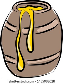 A barrel full of honey, illustration, vector on white background.