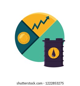 barrel of gasoline with statistics bars