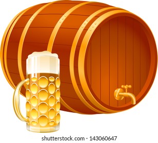 Barrel Glass Beer. Small set for a holiday of Oktoberfest: a beer barrel and a glass with beer. EPS-8