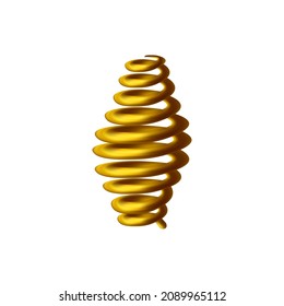 Barrel golden spring 3D vector icon. Compression metal spring, wide twisted coil realistic style illustration, isolated.
