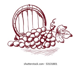 barrel and grapes