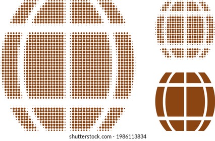 Barrel halftone dotted icon. Halftone pattern contains circle points. Vector illustration of barrel icon on a white background.