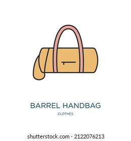 barrel handbag icon from clothes collection. Thin outline barrel handbag, bag, luggage detailed offset lineal color icon isolated on white background. Line vector barrel handbag sign, symbol for web 