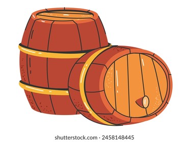 Barrel of honey beer wine isolated on white background. Vector flat cartoon illustration