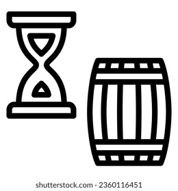 Barrel and hourglass line icon, Wine festival concept, Aging of wine sign on white background, Exposure of wine in barrel icon in outline style for mobile and web design. Vector graphics