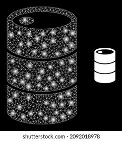 Barrel icon and constellation mesh net barrel model with majestic spots. Illuminated model done from barrel vector icon and triangle mesh. Illuminated carcass barrel, on a black background.