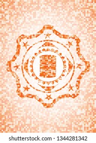 barrel icon inside abstract emblem, orange mosaic background