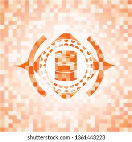 barrel icon inside abstract emblem, orange mosaic background