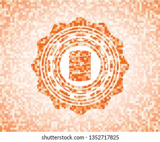 barrel icon inside abstract orange mosaic emblem