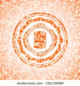 barrel icon inside abstract orange mosaic emblem with background