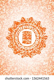 barrel icon inside abstract orange mosaic emblem