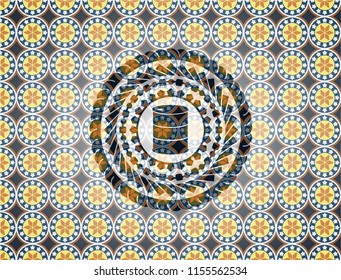 barrel icon inside arabesque badge. arabic decoration.
