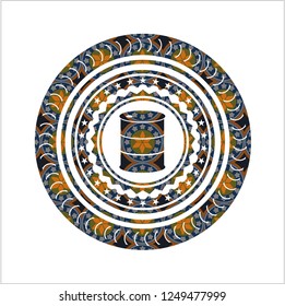 barrel icon inside arabesque badge. arabic decoration.