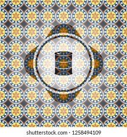 barrel icon inside arabesque emblem background. arabic decoration.