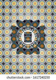 barrel icon inside arabesque emblem background. arabic decoration.