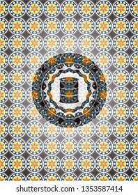 barrel icon inside arabesque style badge. arabic decoration.