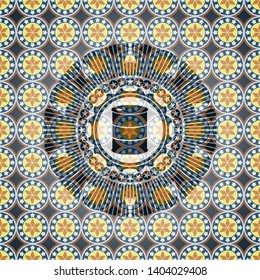barrel icon inside arabic emblem background. Arabesque decoration.